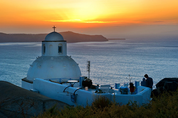 Santorini - Couple Enjoying Sunset in Fira