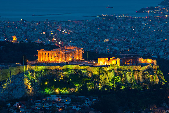 Athens - The Acropolis View from Lycabettus Hill, Looking towards Piraeus
