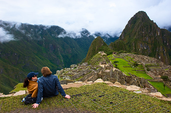 Machu Picchu - Couple Enjoying the View of Huayna Picchu