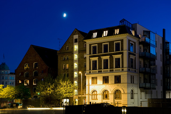 Copenhagen - Moon over Buildings near Nyhavn