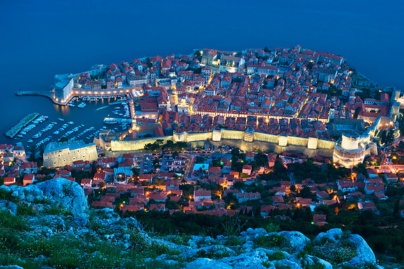 Dubrovnik - View of The Old Walled City at Twilight
