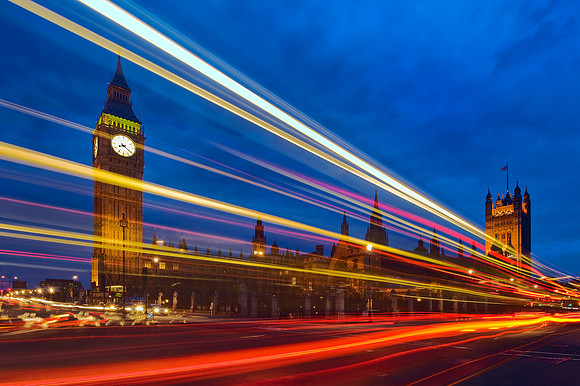 London - Light Trails at Big Ben and Houses of Parliament