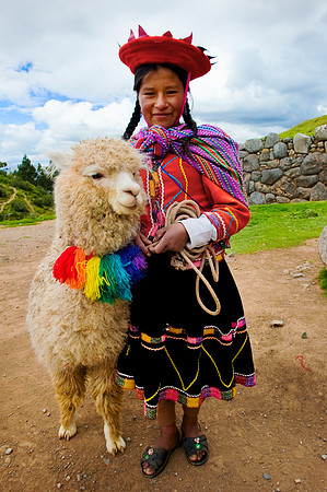 Sacsayhuaman - Quechua Woman and Alpaca