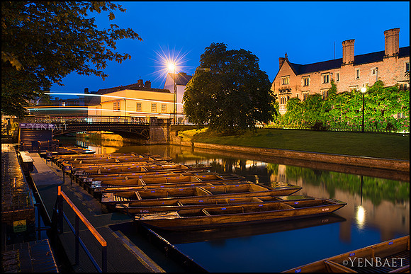 Cambridge - Magdalene Bridge and Punts on the River Cam