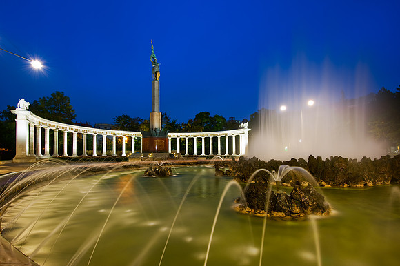 Vienna - Hochstralbrunnen Fountain in front of the Russian Liberation Monument