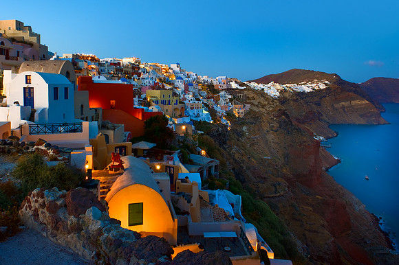 Santorini - Twilight over Cyladic Homes in Oia
